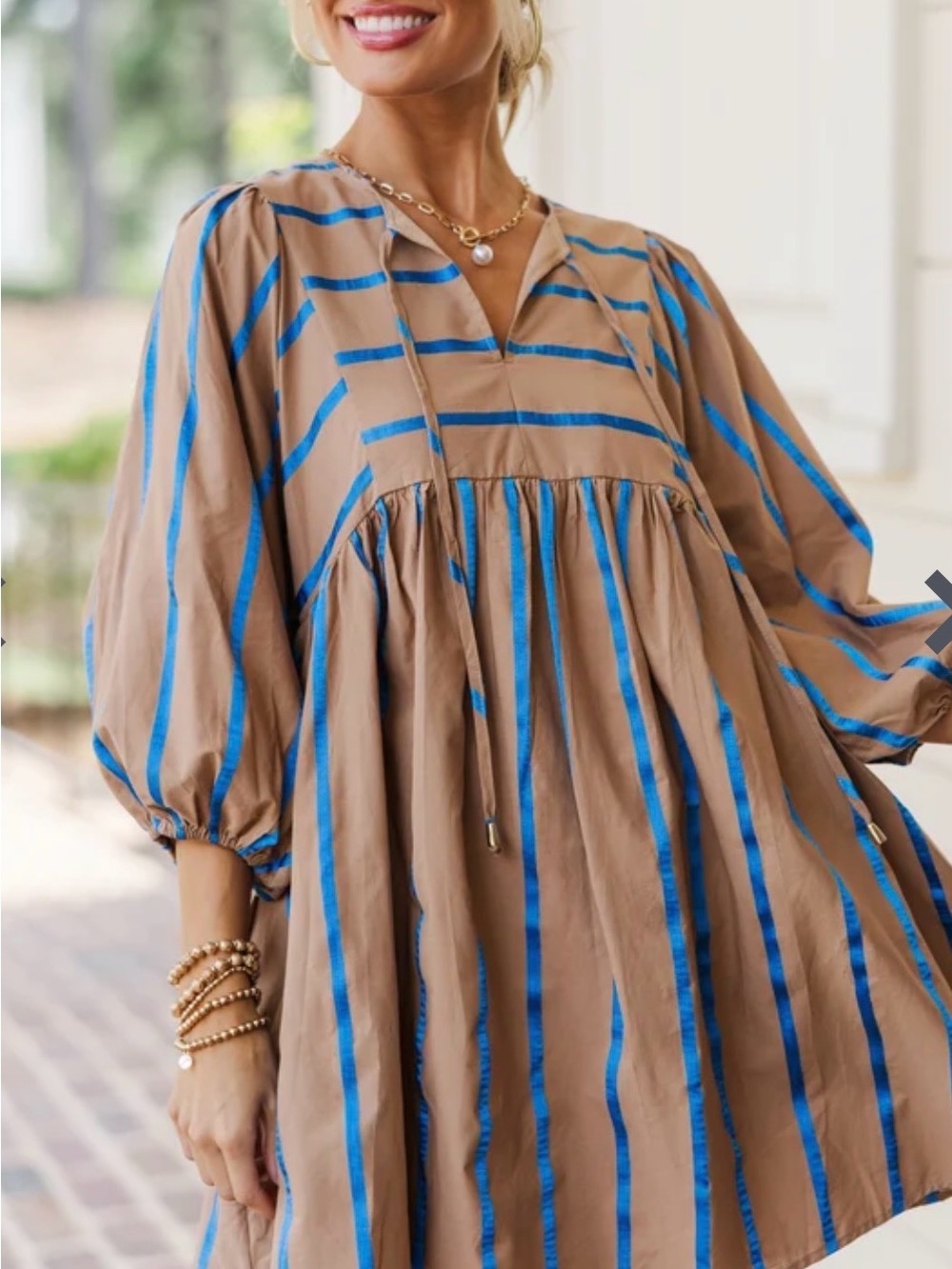 entro Brown Midi Dress with Blue Stripes